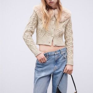 Zara fur collared  cropped sweater size small